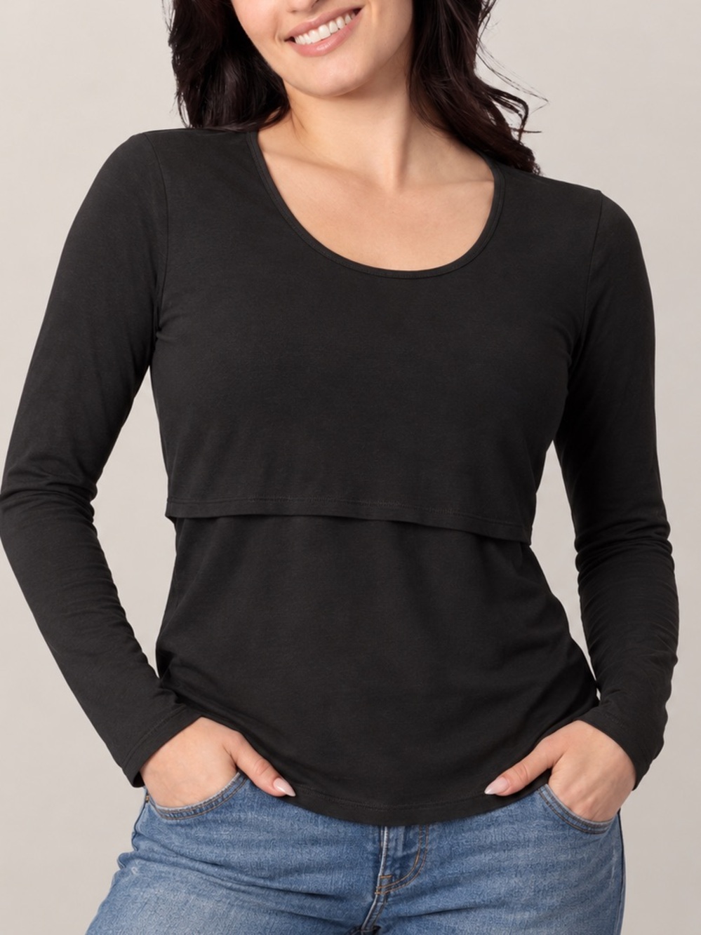 Kindred Bravely Black Long Sleeve Lift Up Nursing Breastfeeding Pumping Top L 3